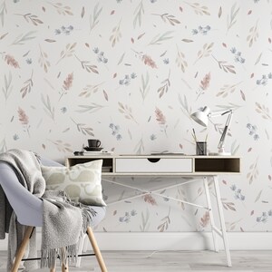 Removable Wallpaper Floral Peel and Stick Wallpaper - Spring Wallpaper Hand Drawn Baby Room Wallpaper Watercolor Wallpaper Boho EZW229 immagine 3