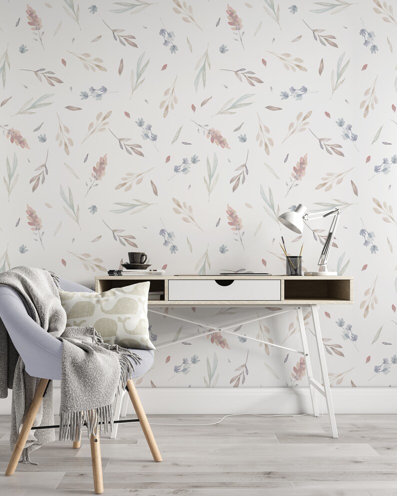 Removable Wallpaper Floral Peel and Stick Wallpaper - Spring Wallpaper Hand Drawn Baby Room Wallpaper Watercolor Wallpaper Boho EZW229 immagine 3