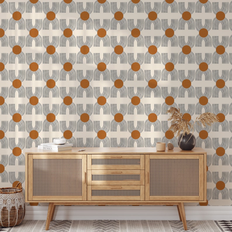 Minimalist Peel and Stick Wallpaper Contemporary Geometric Art Deco Wall Mural Unique Wallpaper Scandinavian Wall Hanging Renters Wallpaper Image 1