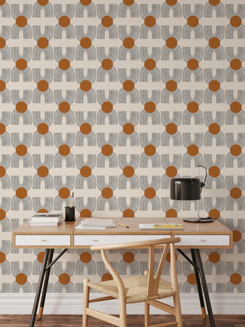 Minimalist Peel and Stick Wallpaper Contemporary Geometric Art Deco Wall Mural Unique Wallpaper Scandinavian Wall Hanging Renters Wallpaper Image 3