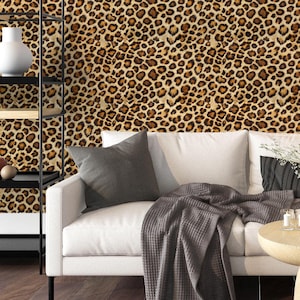 Glamour Leopard Fur Print Peel Stick Wallpaper for Living Room - Wild Animal Print Wall Covering, Temporary Wallpaper for Renters