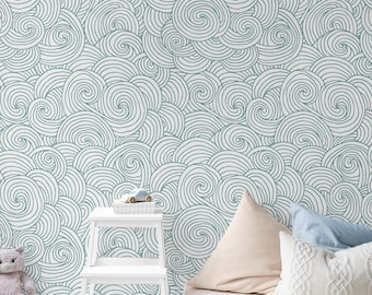 Removable Wallpaper Waves Wallpaper Baby Blue Wallpaper Waves Wall Wall Mural Waves Peel and Stick Wallpaper Kids Waves Wallpaper
