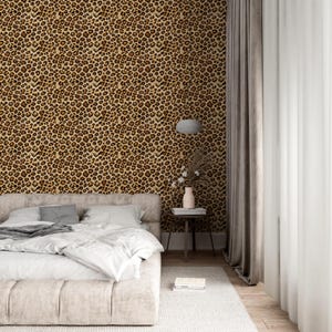 Glamour Leopard Fur Print Peel Stick Wallpaper for Living Room - Wild Animal Print Wall Covering, Temporary Wallpaper for Renters