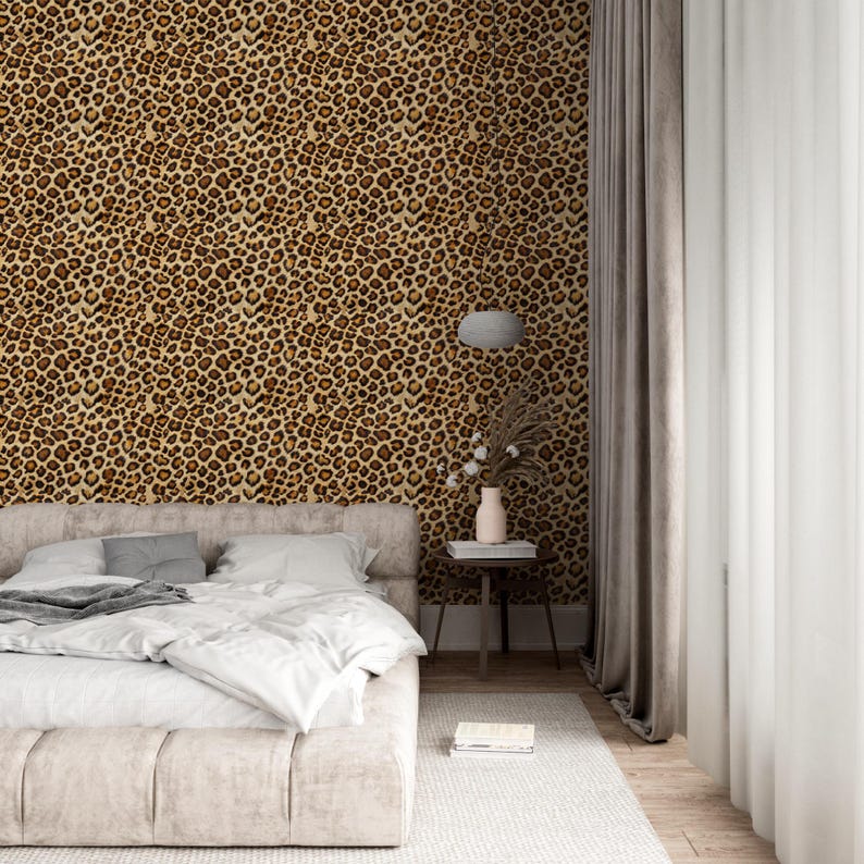 Glamour Leopard Fur Print Peel Stick Wallpaper for Living Room - Wild Animal Print Wall Covering, Temporary Wallpaper for Renters
