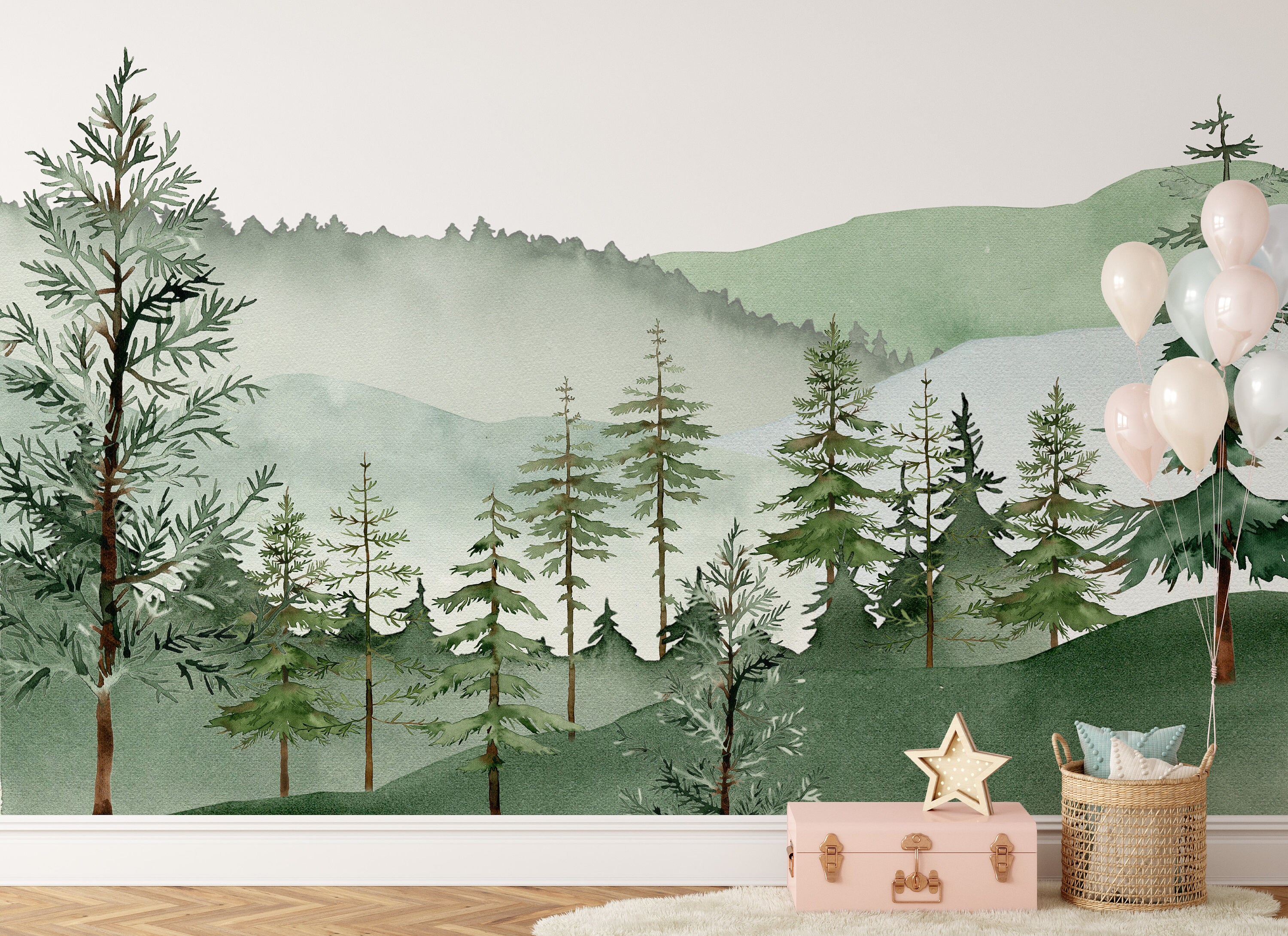 Pine Tree Wallpaper Forest Kids Wallpaper Forest Wall Mural Peel and ...