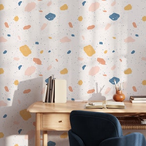 Colorful Venetian Terrazzo Temporary Wallpaper Peel and Stick - Modern Whimsical Playroom Terrazzo Self Adhesive Wallpaper for Renters