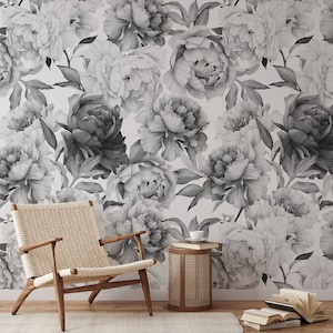 Removable Wallpaper Large Peonies Floral Peel and Stick Wallpaper Giant Watercolor Peony Flowers Wallpaper Mural Baby Room Wallpaper
