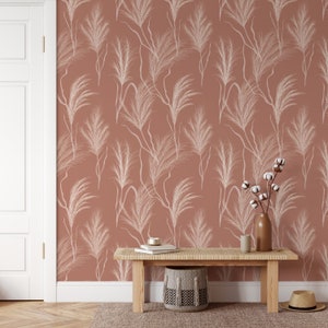 Peel and Stick Wallpaper Terracotta Wallpaper Removable Wallpaper Wall Art Wallpaper Leaves Classic Boho Wallpaper Wallpaper Autumn