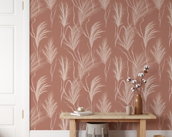 Peel and Stick Wallpaper Terracotta Wallpaper Removable Wallpaper Wall Art Wallpaper Leaves Classic Boho Wallpaper Wallpaper Autumn