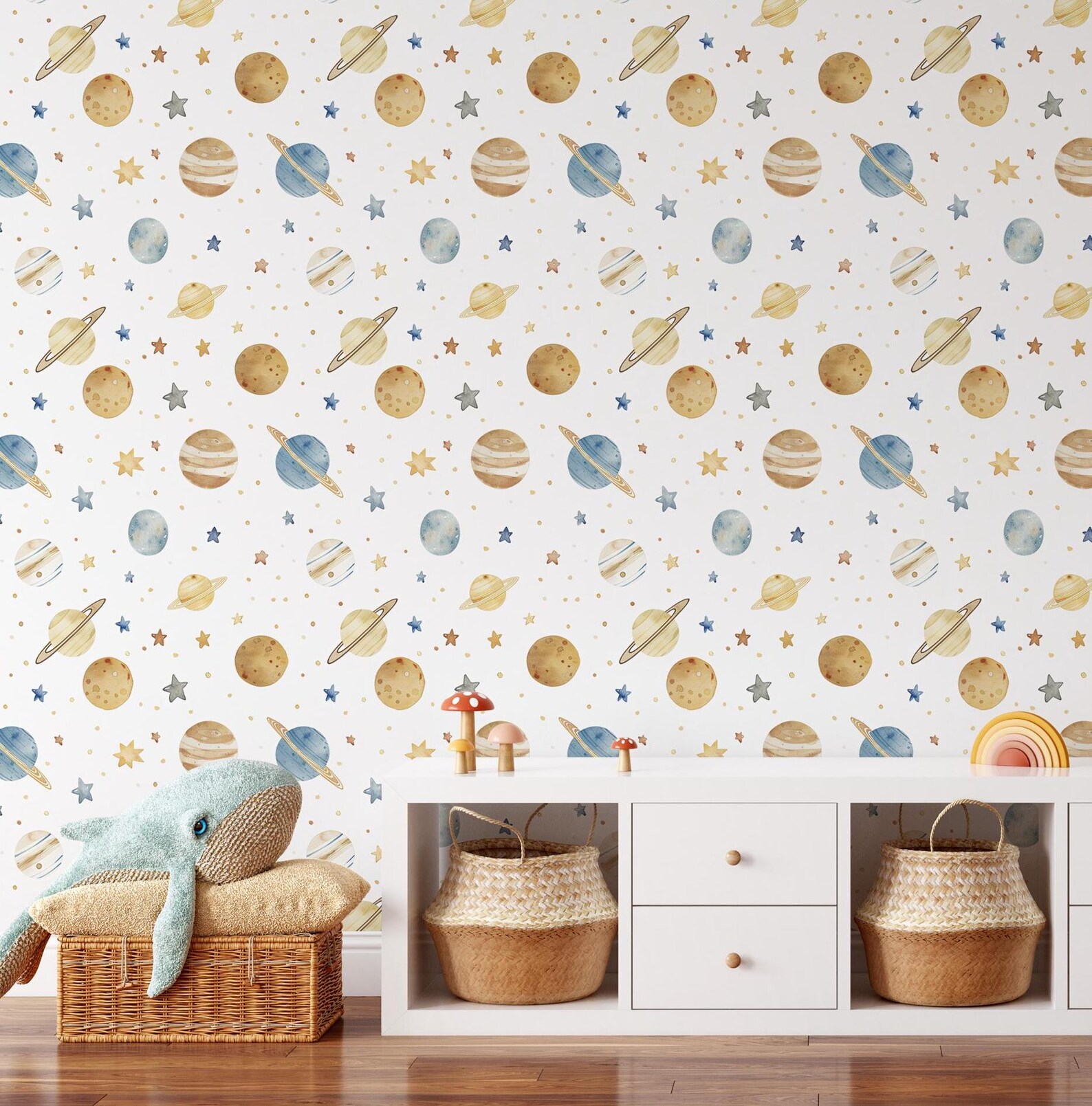 Celestial Moon and Stars Peel and Stick Vinyl Wallpaper - Whimsical ...