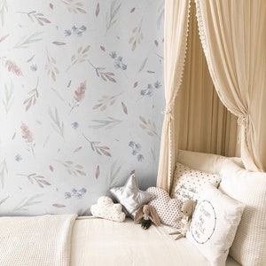 Removable Wallpaper Floral Peel and Stick Wallpaper - Spring Wallpaper Hand Drawn Baby Room Wallpaper Watercolor Wallpaper Boho EZW229 immagine 4