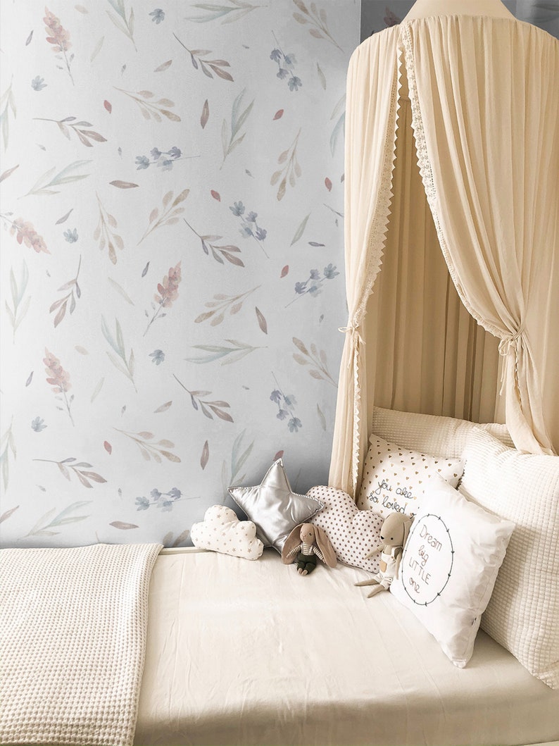 Removable Wallpaper Floral Peel and Stick Wallpaper - Spring Wallpaper Hand Drawn Baby Room Wallpaper Watercolor Wallpaper Boho EZW229 immagine 4