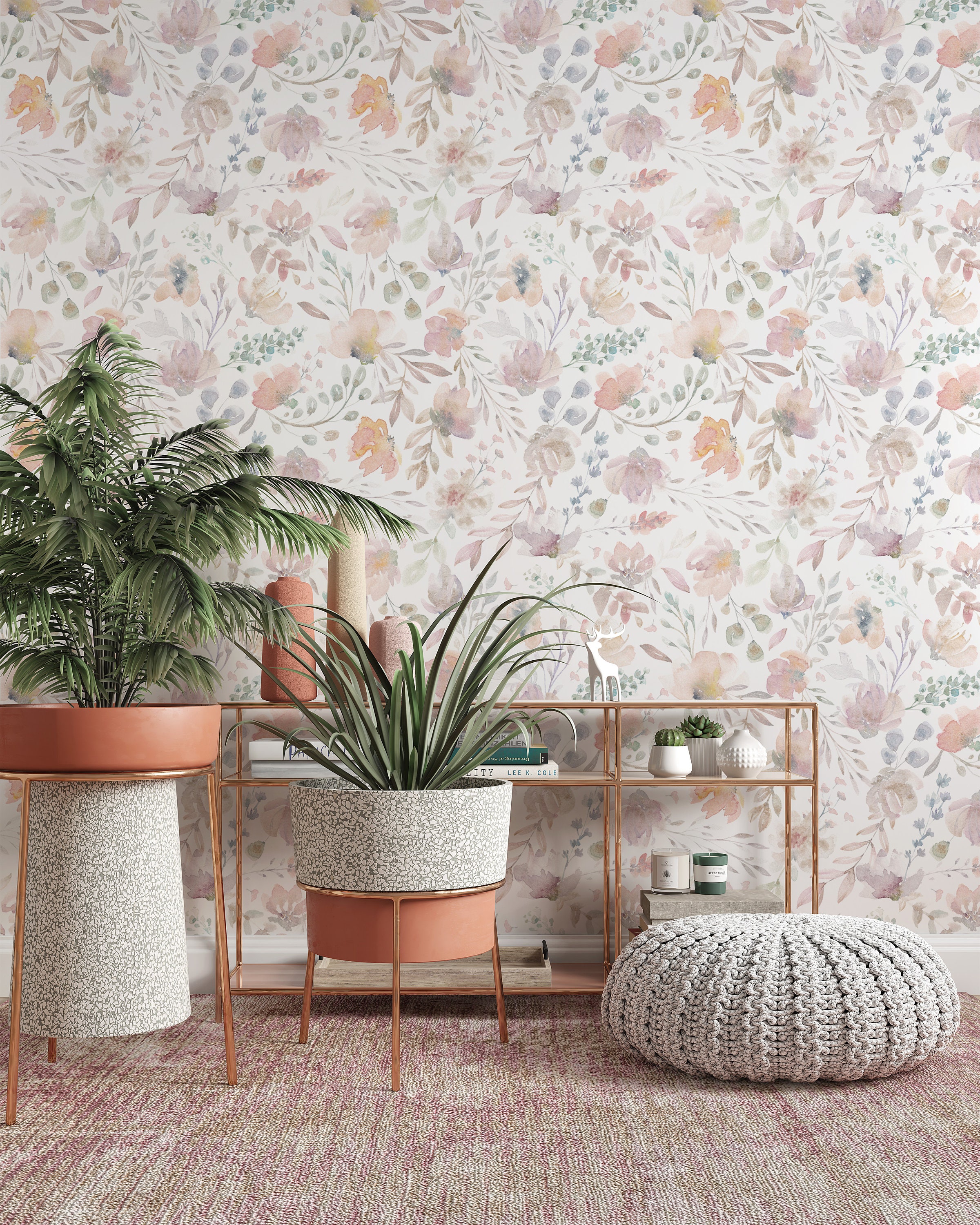 Removable Wallpaper Watercolor Floral Peel and Stick Wallpaper Wall Art ...