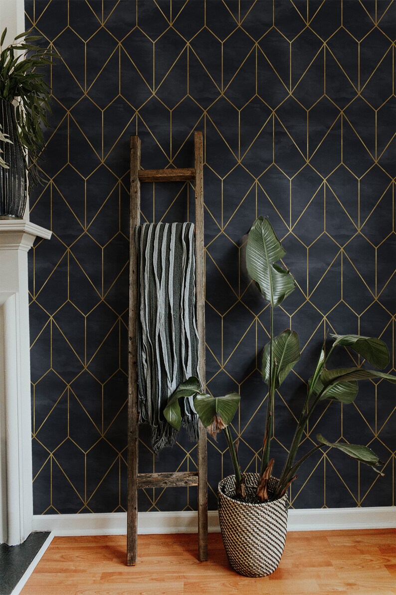 Peel and Stick Wall Geometric Decor Wallpaper Dark Art Deco Wallpaper ...
