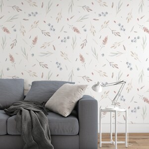 Removable Wallpaper Floral Peel and Stick Wallpaper - Spring Wallpaper Hand Drawn Baby Room Wallpaper Watercolor Wallpaper Boho EZW229 immagine 7