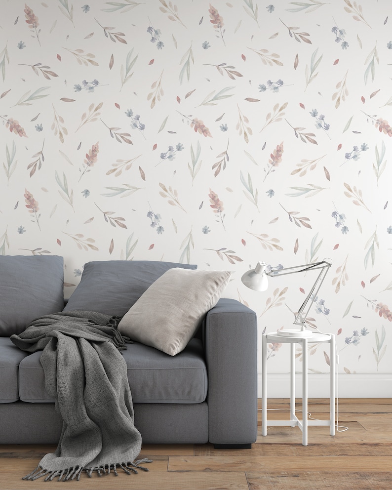 Removable Wallpaper Floral Peel and Stick Wallpaper - Spring Wallpaper Hand Drawn Baby Room Wallpaper Watercolor Wallpaper Boho EZW229 immagine 7