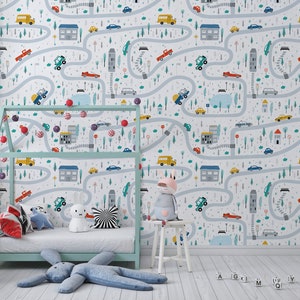 Peel and Stick Wallpaper Wall Decor Nursery Wallpaper Road Houses Wall Mural Removable Wallpaper Kids Wallpaper