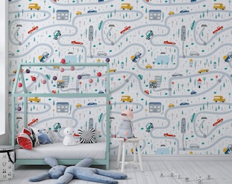 Peel and Stick Wallpaper Wall Decor Nursery Wallpaper Road Houses Wall Mural Removable Wallpaper Kids Wallpaper