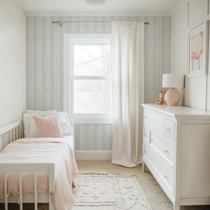 Light Blue Farmhouse Striped Self Adhesive Wallpaper – Blue & Beige Elegant Temporary Renters Wallpaper for Living Room, Kitchen