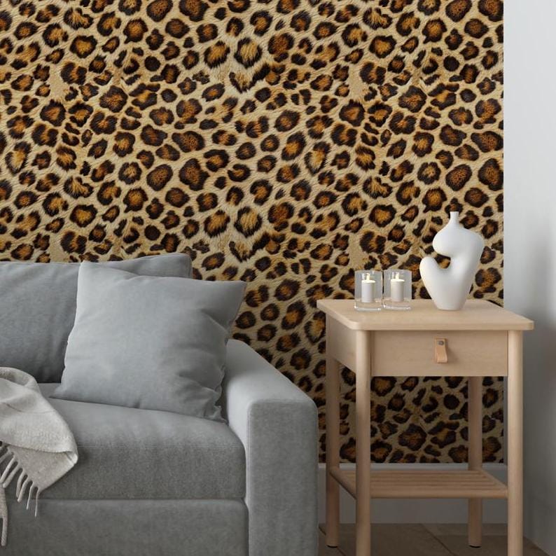 Glamour Leopard Fur Print Peel Stick Wallpaper for Living Room - Wild Animal Print Wall Covering, Temporary Wallpaper for Renters