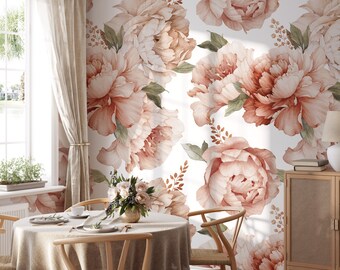 Peel and Stick Wallpaper Floral Peony Print Large Floral Wallpaper Eco Friendly Nursery Wallpaper Baby Room Wallpaper Flower Wallpaper
