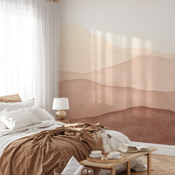 Boho Mountains Peel and Stick Wallpaper Modern Luxury Wallpaper Landscape Wall Mural Watercolor Removable Wall Mural Landscape Wallpaper