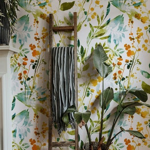 Removable Wallpaper Floral Peel and Stick Wallpaper Wall Mural Boho Wallpaper Art Deco Watercolor Wallpaper Botanical Green Wallpaper