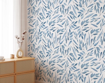 Peel and Stick Wallpaper Light Blue Removable Wallpaper Wallpaper Floral Blue Floral Nursery Wallpaper Botanical Mural Blue Floral Wallpaper