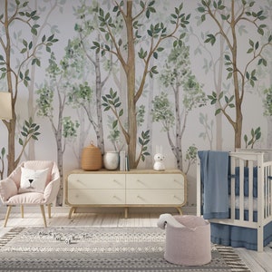 Peel and Stick Wallpaper Forest Wallpaper Forest Mural Wallpaper Mural Watercolor Wallpaper Nursery Wallpaper Kids Wallpaper