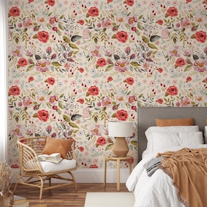 Peel and Stick Wallpaper Floral Flower Wallpaper Vintage Wallpaper Nursery Wallpaper Removable Mural Flower Wallpaper Rose Wallpaper