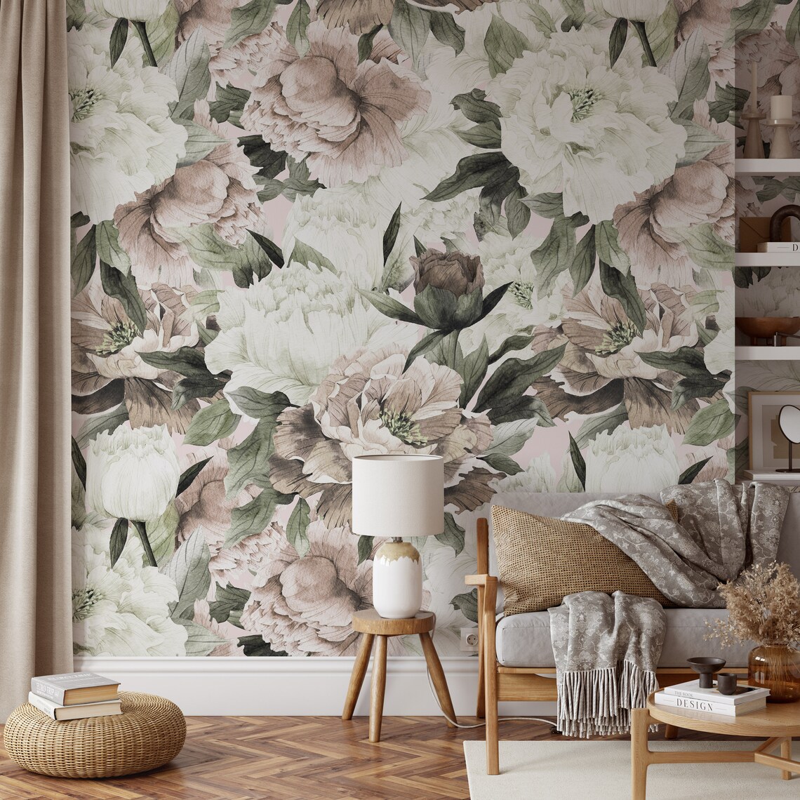 Peel and Stick Wallpaper Mural Peonies Wallpaper Peony | Etsy