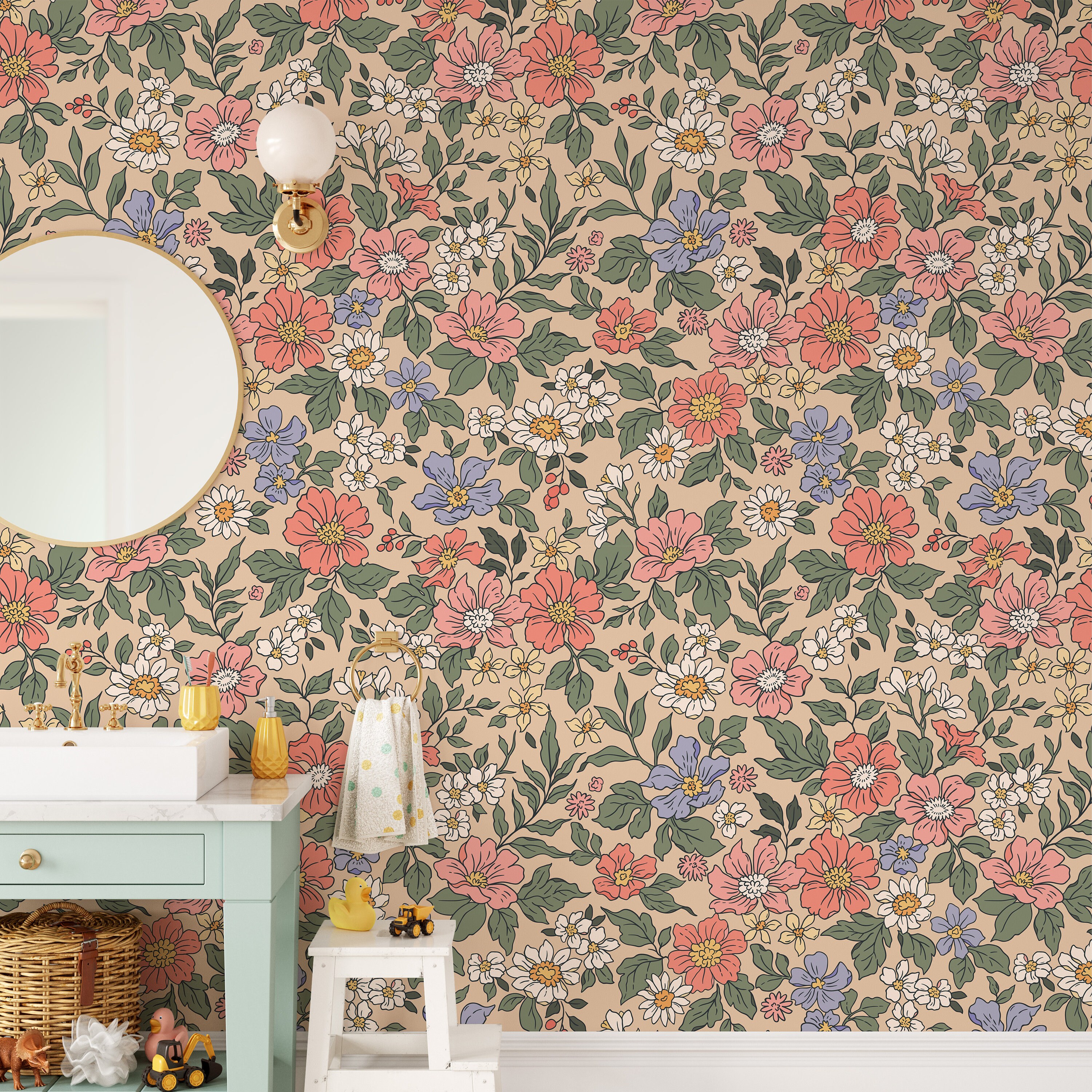 Floral Peel and Stick Wallpaper Vintage Wall Mural Large Floral ...