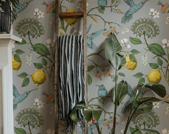 Removable Wallpaper Vintage Lemons Peel and Stick Wallpaper Tropical Hummingbird Mural Floral Self Adhesive Gray Wallpaper Lemon Tree EZW89