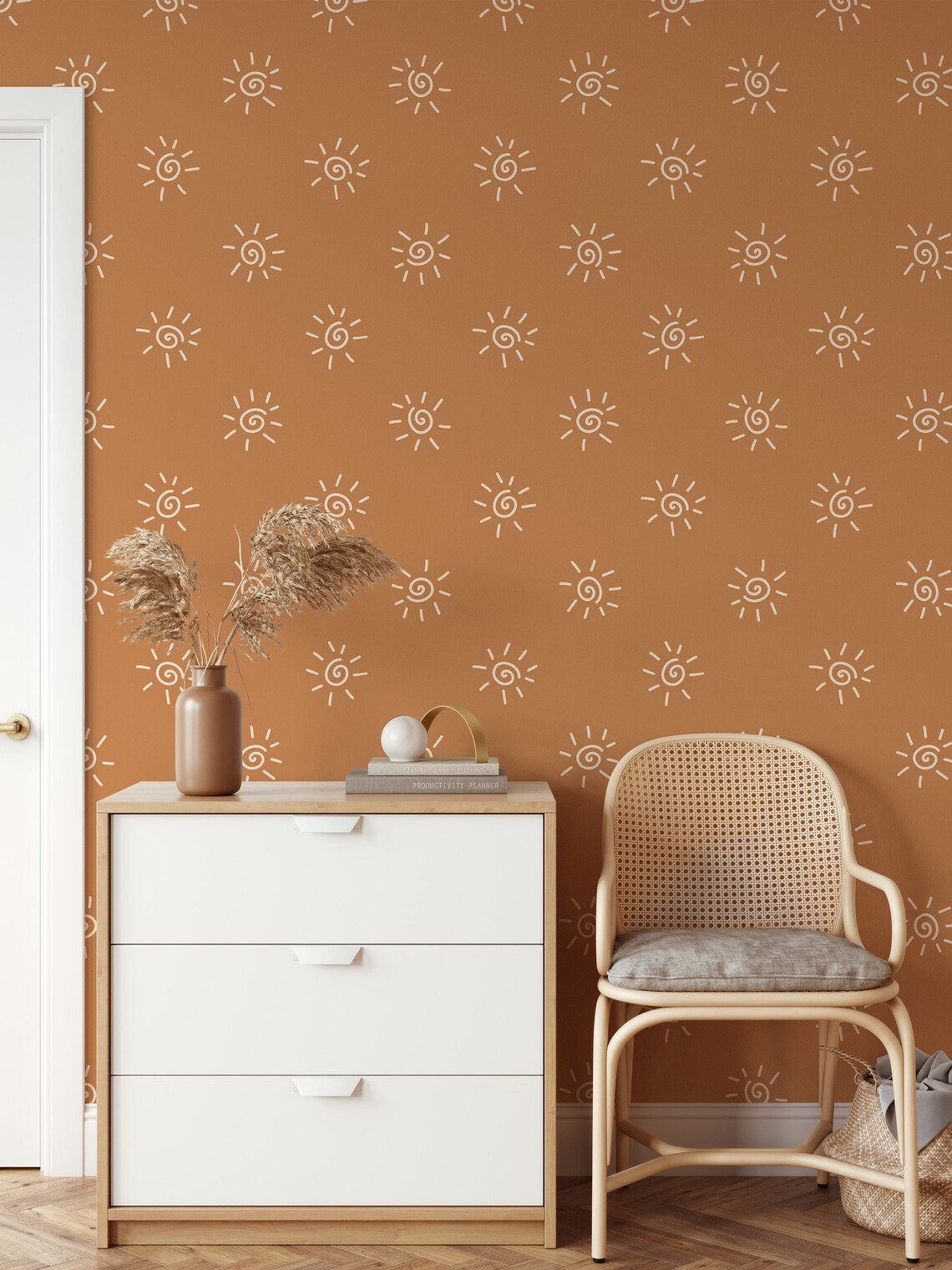 Peel and Stick Wallpaper Boho Large Scale Mural Whimsical Terracotta ...