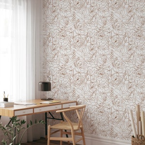 Botanical Wallpaper Neutral Wallpaper Removable Wallpaper Wall Art Boho Wallpaper Bedroom Wallpaper Custom Wallpaper