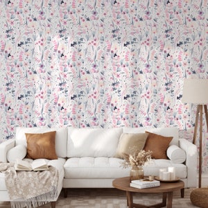 Wallpaper Peel and Stick Floral Botanical Pattern Wallpaper Wildflower Wallpaper Removable Wallpaper Mural