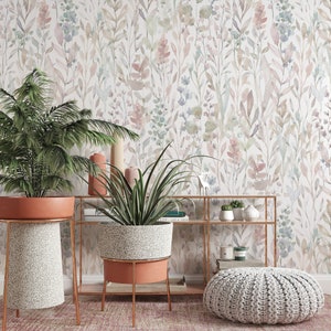 Removable Wallpaper Floral Peel and Stick Wallpaper Wall Mural Spring Wallpaper Hand Drawn Baby Room Wallpaper Watercolor Wallpaper Boho