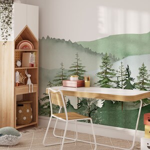Pine Tree Wallpaper Forest Kids Wallpaper Forest Wall Mural Peel and Stick Mural Image 3