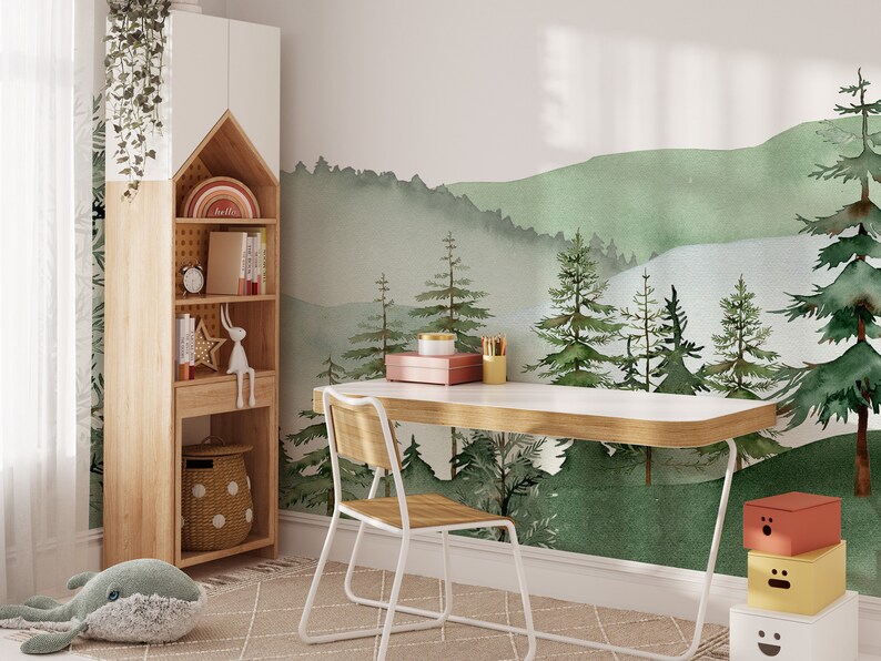 Pine Tree Wallpaper Forest Kids Wallpaper Forest Wall Mural Peel and Stick Mural Image 3