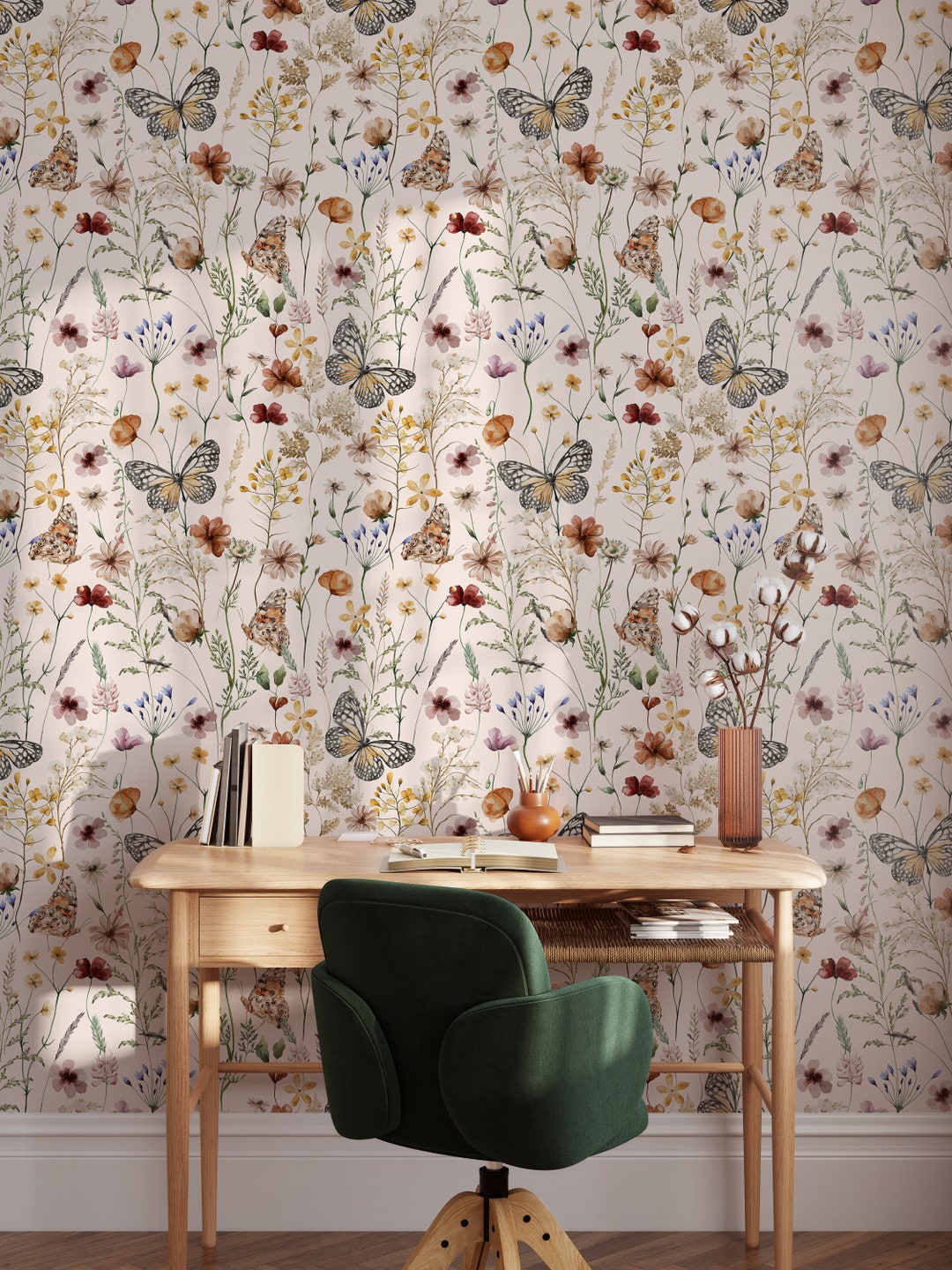 Butterfly Peel and Stick Wallpaper Floral Wall Mural Unique Wallpaper ...