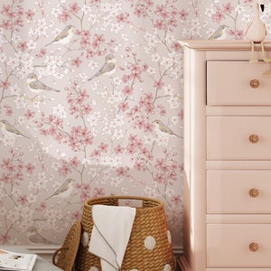 Spring Sakura Cherry Blossom Peel and Stick Wallpaper - Japanese Garden Botanical Temporary Wallpaper EW50