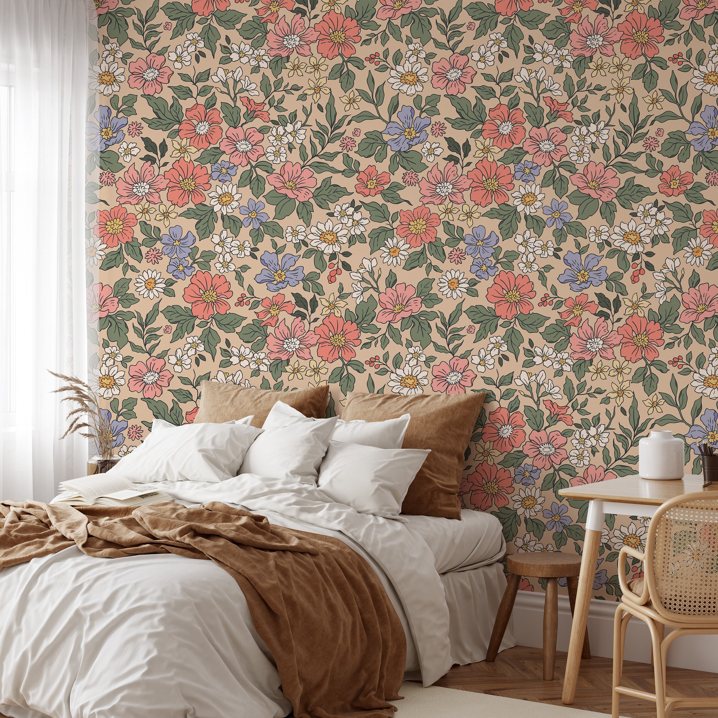 Floral Peel and Stick Wallpaper Vintage Wall Mural Large Floral ...