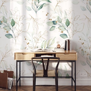Green Eucalyptus Leaves Removable Wall Mural Green Wallpaper Eucalyptus Branch Watercolor Luxury Wallpaper