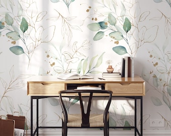 Green Eucalyptus Leaves Removable Wall Mural Green Wallpaper Eucalyptus Branch Watercolor Luxury Wallpaper