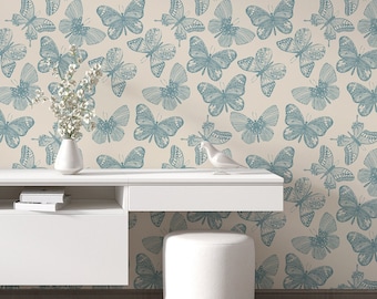 Vintage Butterfly on Beige Background Temporary Wallpaper Roll - Peel and Stick Modern Wallpaper - Removable Luxury Wall Decor for Renters