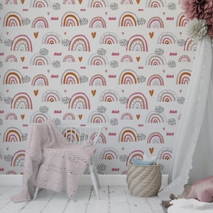 Peel and Stick Wallpaper Nursery Wallpaper Watercolor Wallpaper Mural Kids Room Wallpaper Rainbow Girls Room Wallpaper