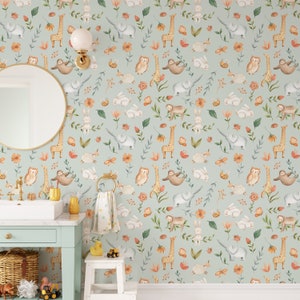 Peel and Stick Wallpaper Nursery Wall Paper Safari Nursery Print Animal Wallpaper Baby Nursery Decor Temporary Wallpaper