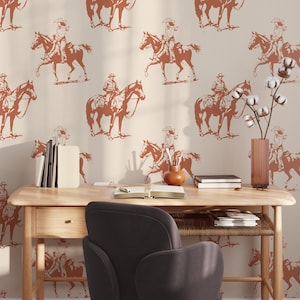Western Cowboy Beige Wallpaper Peel and Stick - Boho Neutral Temporary Wild West Wallpaper for Renters