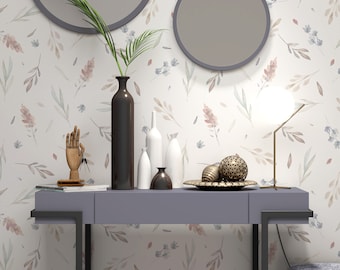 Removable Wallpaper Floral Peel and Stick Wallpaper - Spring Wallpaper Hand Drawn Baby Room Wallpaper Watercolor Wallpaper Boho EZW229