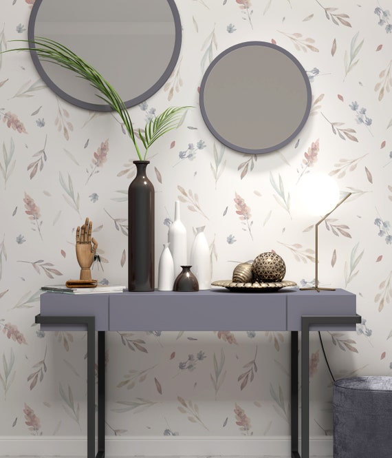 Removable Wallpaper Floral Peel and Stick Wallpaper - Spring Wallpaper Hand Drawn Baby Room Wallpaper Watercolor Wallpaper Boho EZW229